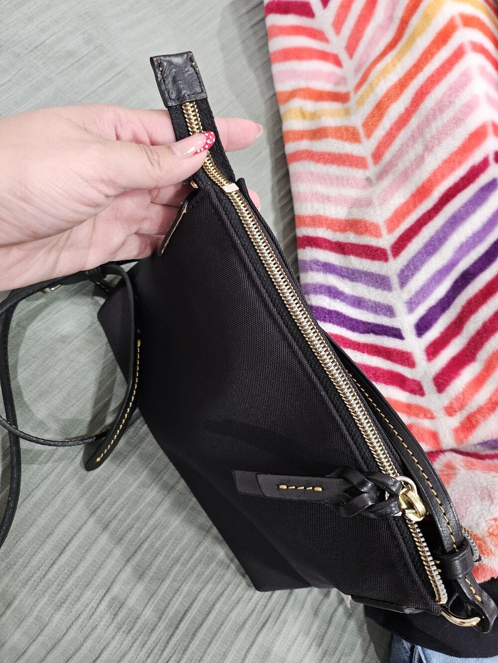 Dooney & Bourke Nylon Crossbody Pouchette with leather trim. - Picture 5 of 6